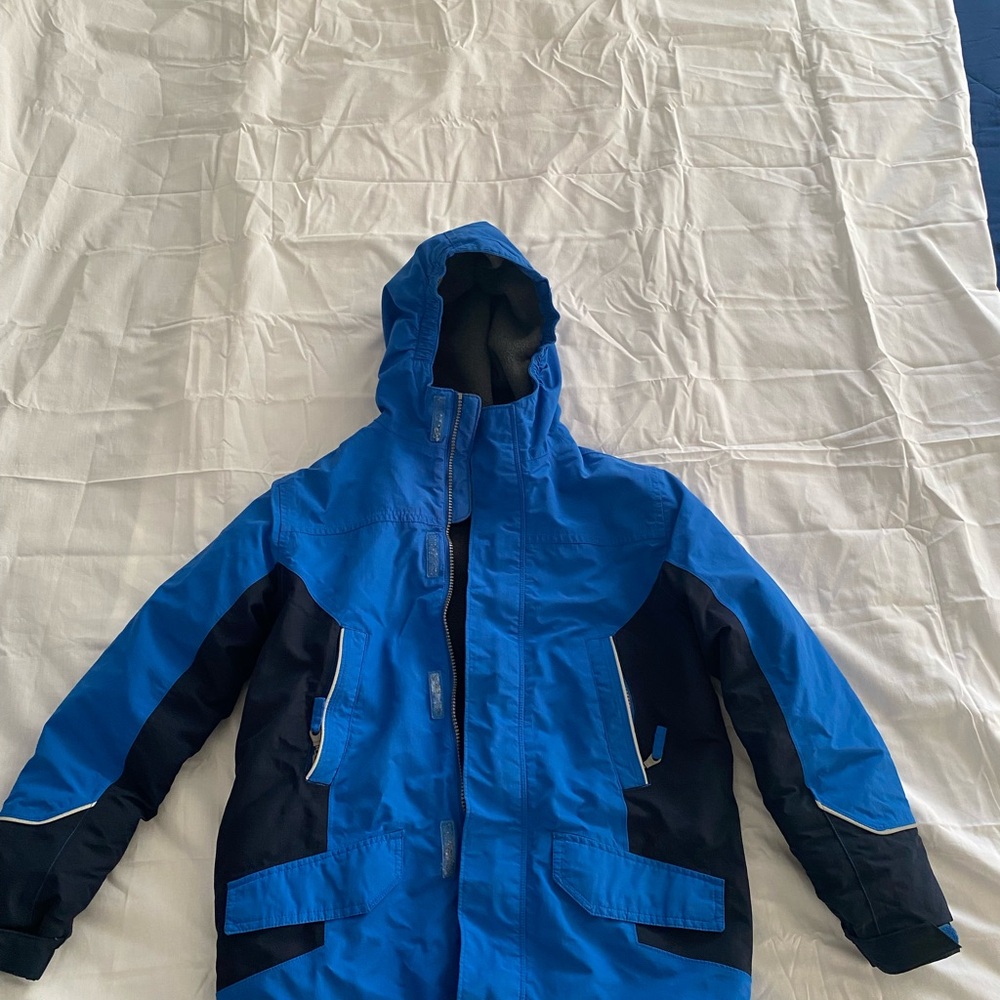 Boys Lands' End Blue and Black Raincoat with Waterproof Design